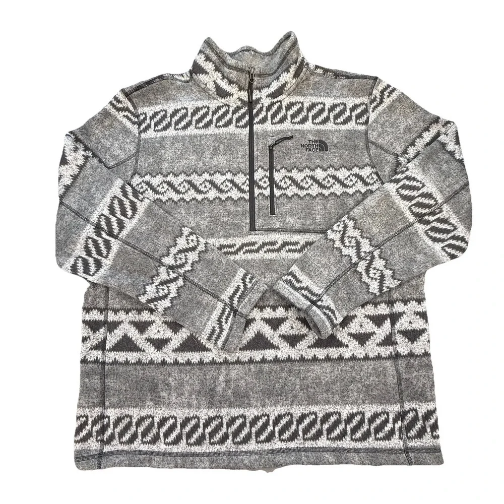 The North Face Mens Gray Aztec Tribal 1/4 Zip Fleece Pullover Sweater Top Sz XXL